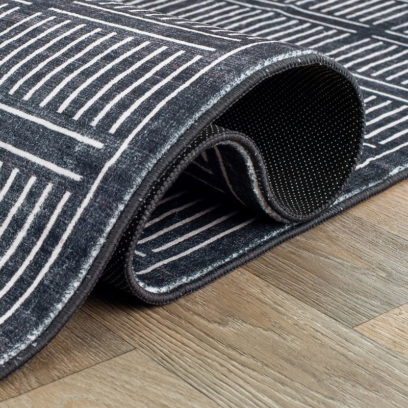 World Rug Gallery Bohemian Stripe Lines Washable Non Slip Area Rug