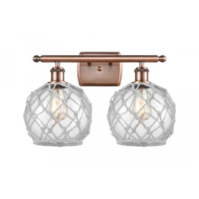 Innovations Lighting Farmhouse Rope 2 Light 16" Wide Bathroom Vanity - Antique Copper / Clear / White