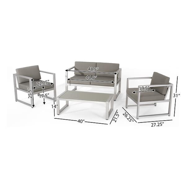 dimension image slide 0 of 3, Navan Outdoor 4-piece Conversation Set by Christopher Knight Home