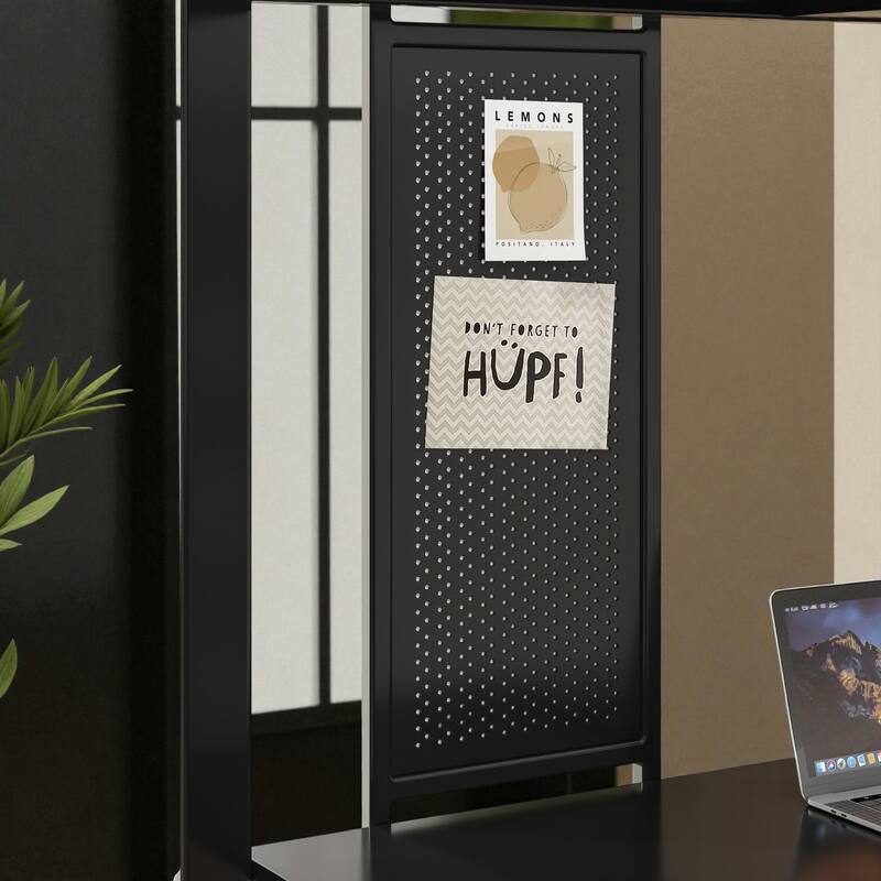 Twin Size Metal Loft Bed with Desk, Storage Shelves & Ladder, Space-Saving Workstation Loft Frame for Teens & Kids