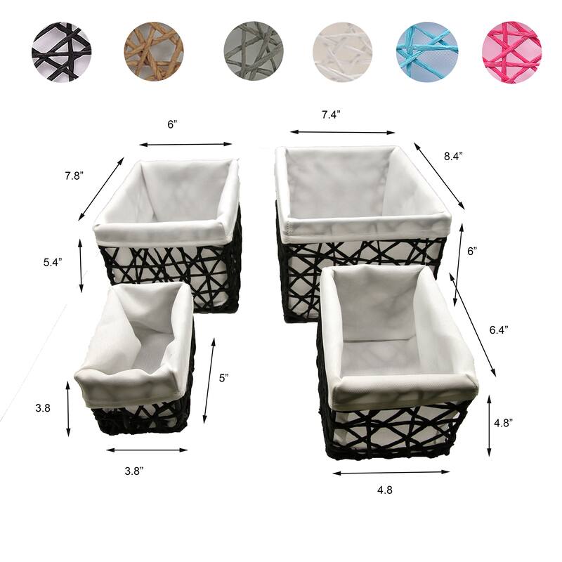 Paper Rope/ Linen Storage Baskets (Set of 4) - 8.4"L x 7.4"W x 6"H