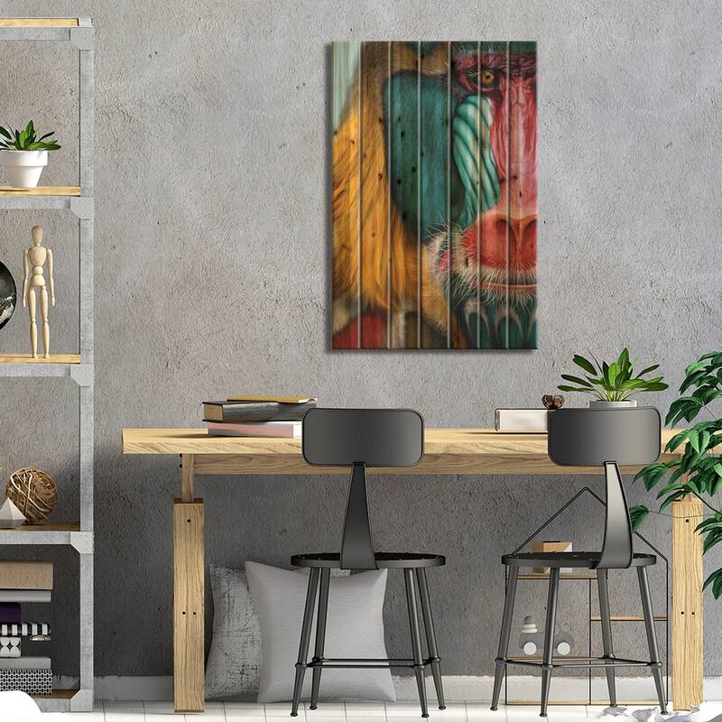 Mandrill Print On Wood by Giulio Rossi - Multi-Color