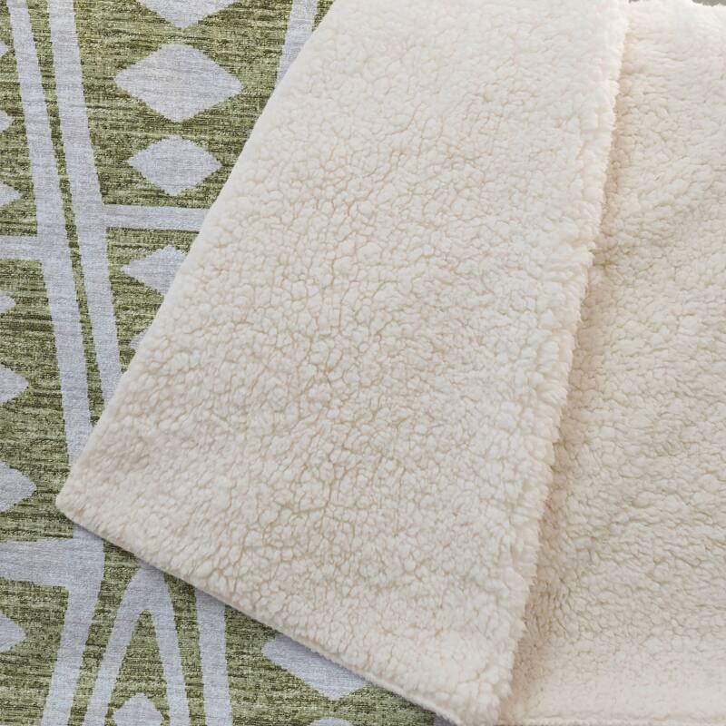 Premium Machine Washable ASB112 Modern Boho Sherpa Throw Blanket