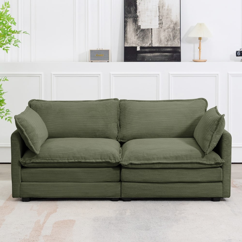 Corduroy Sectional Sofa with Removable Ottomans & Ultra-soft Cushions for Living Room & Bedroom
