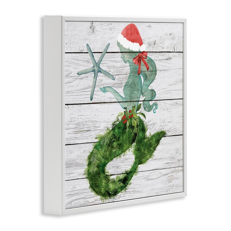 Stupell Christmas Mermaid Winter Holly Floral Pine Framed Wall Art, 12 x 12