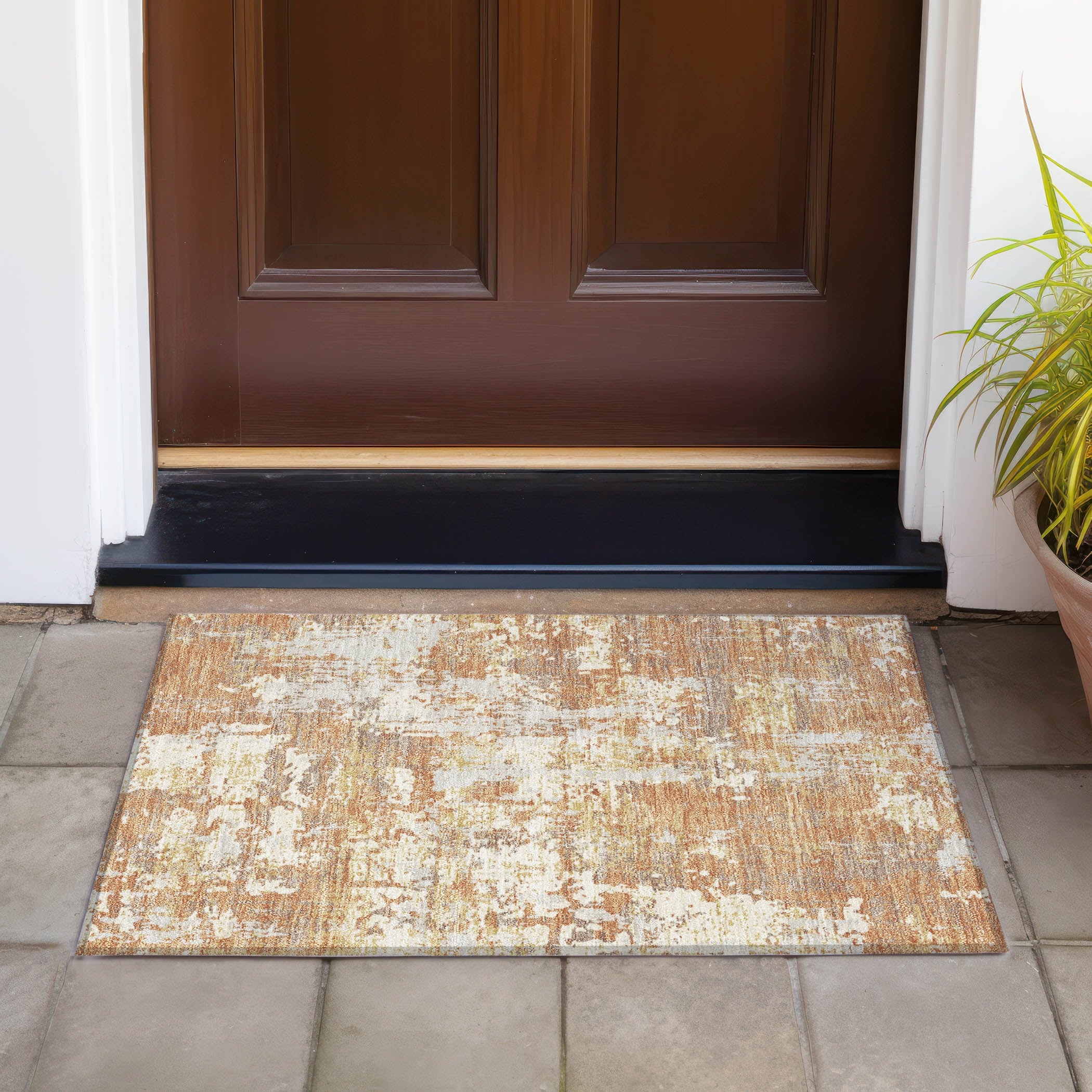 Machine Washable Indoor/ Outdoor Abstract Chantille Rug