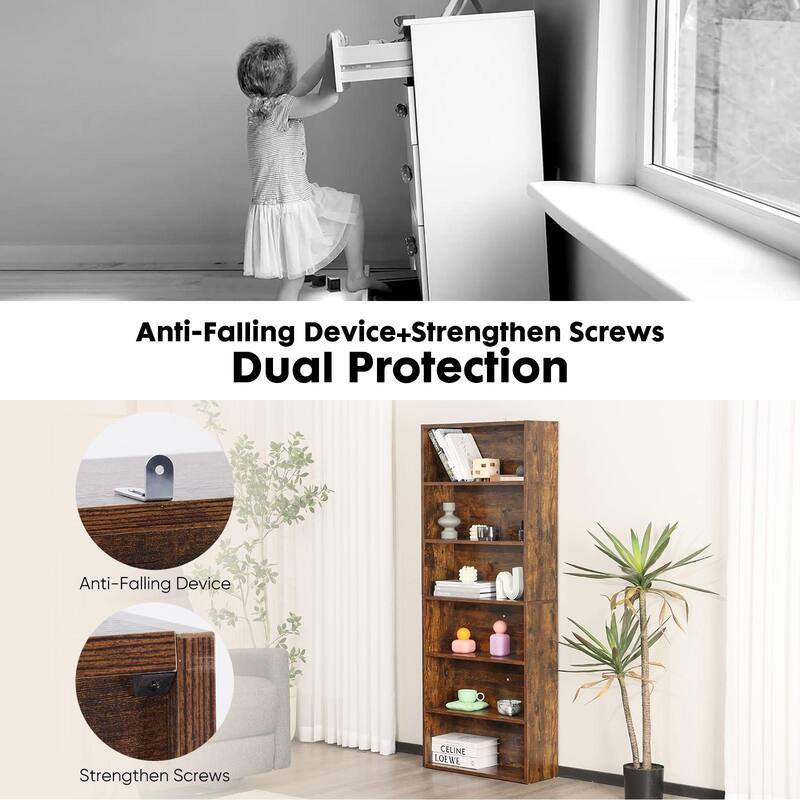 Rossetta 6-Tier Simple Industrial Floor Standing Open Topmost Iron Bracket Bookshelf