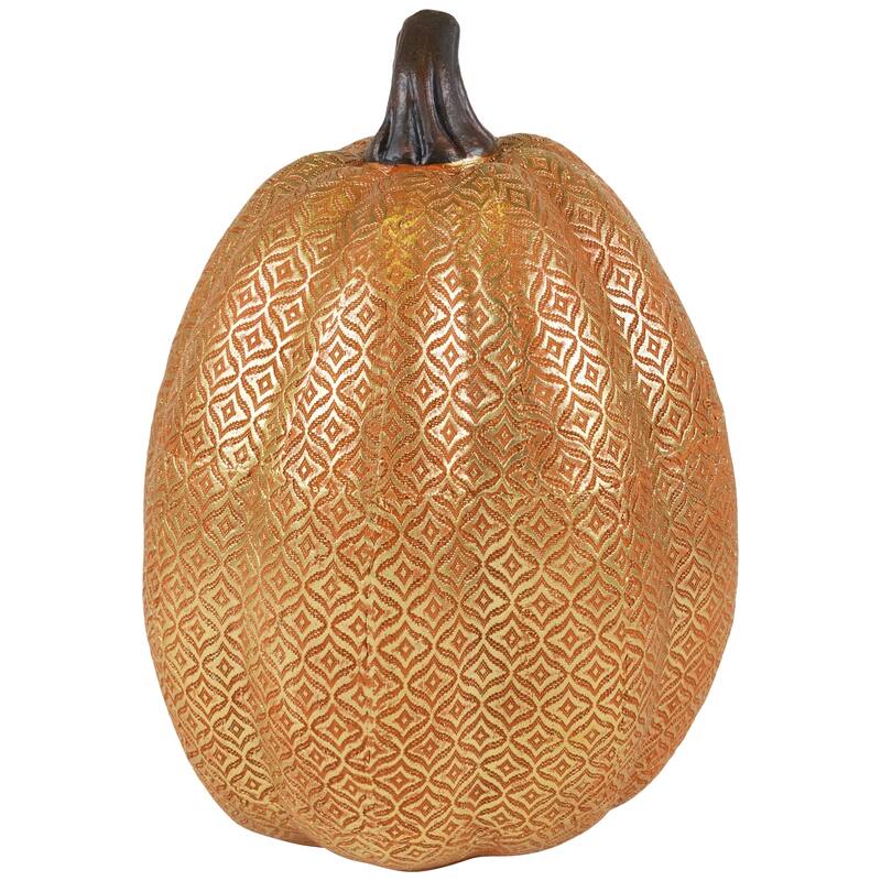 9.75" Gold and Orange Greek Key Textured Autumn Pumpkin Tabletop Decoration