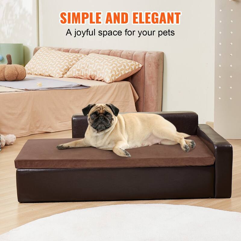 Brown Soft Faux Leather Dog Sofa Couch Perfect for Indoor Pets Suitable for Various Places
