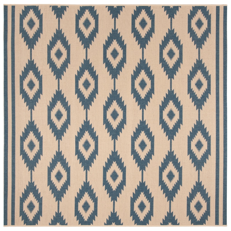 SAFAVIEH Linden Seda Indoor/ Outdoor Waterproof Patio Backyard Rug - 6'7" Square - Blue/Creme