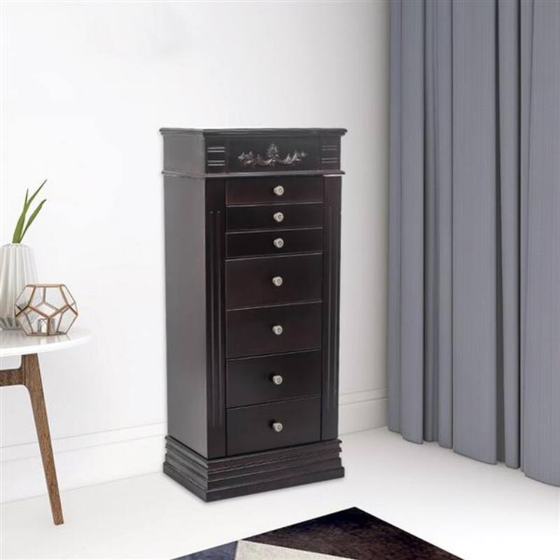 Stylish Jewelry Armoire with Mirror and Necklace Hooks - 18.5” x 12” x 42"