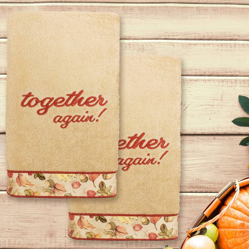 Authentic Hotel and Spa Thanksgiving Together Again - Embroidered Luxury 100% Turkish Cotton Hand Towels (Set of 2)