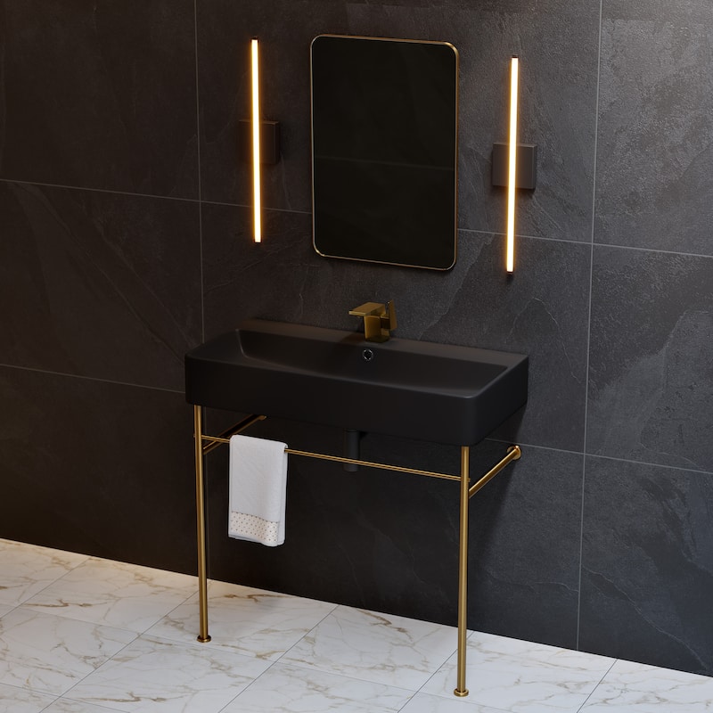 Claire 24 Ceramic Console Sink Matte Black Basin Gold Legs