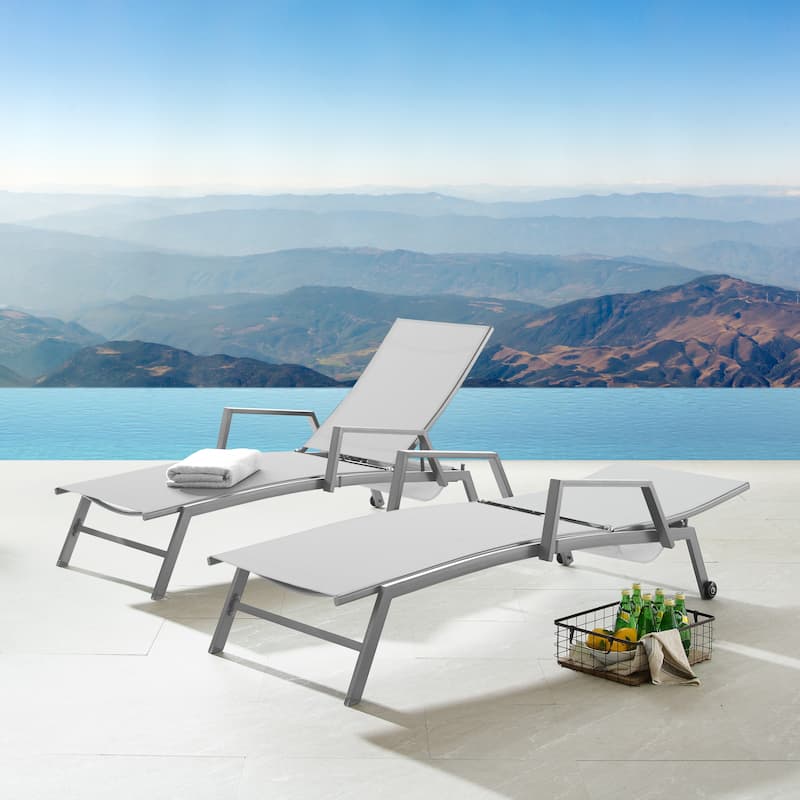Corvus Sorrento Outdoor Sling Fabric Adjustable Chaise Lounge with Arms