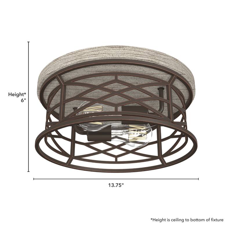 Hunter Langwood Modern 2-Light Flush Mount Ceiling Light - Entry, Living Room - Cage - Damp Rated - 13.25"