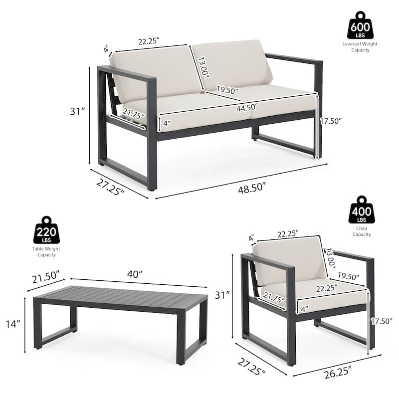 Christopher Knight Home - NAVAN 4-Piece Aluminum Patio Chat Set