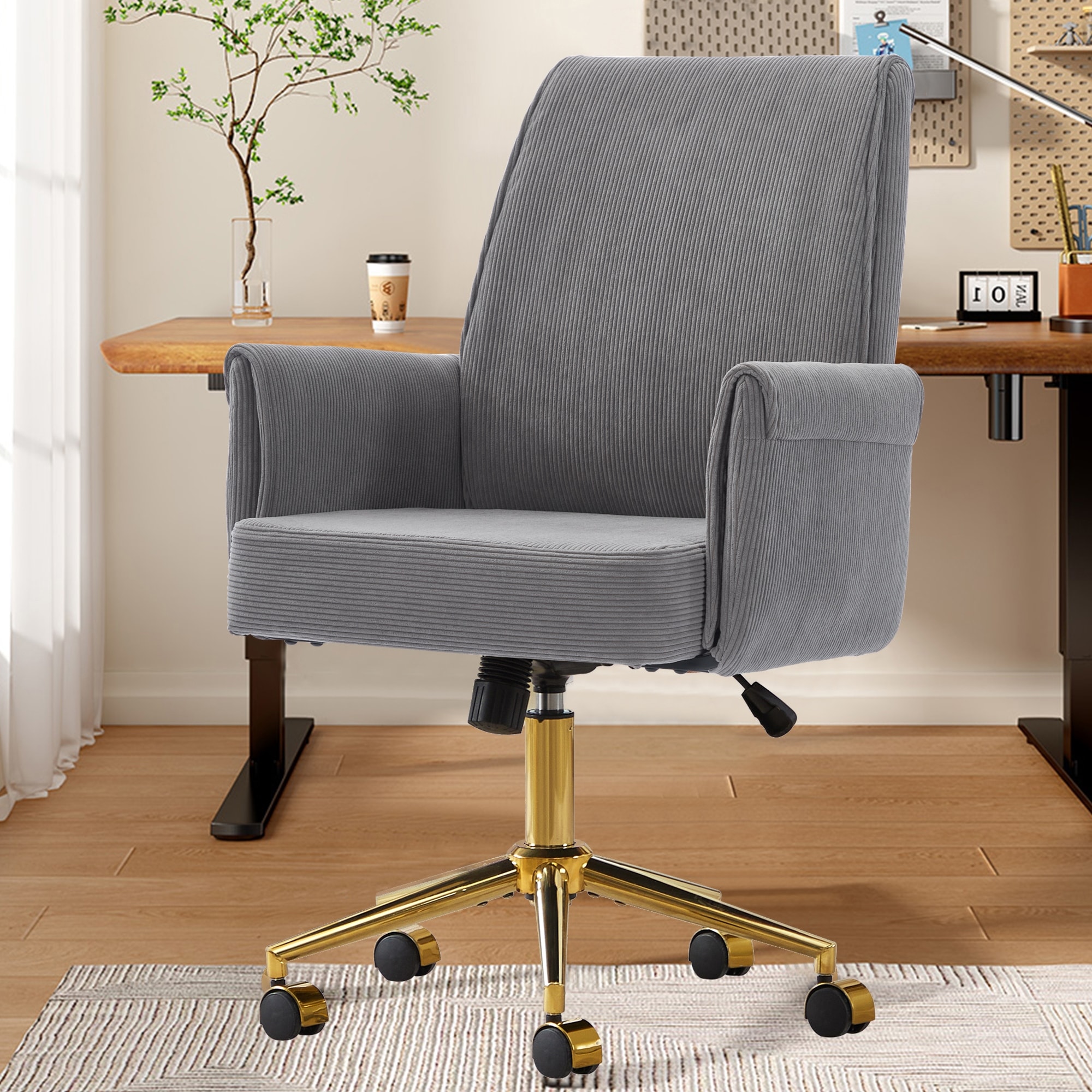 id-Back Ergonomic Office Chair with Striped Fabric, Liftable Design for Work or Relaxation.