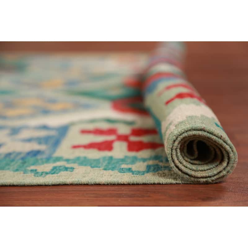 Hand Woven Oriental 100% Wool Carpet Southwestern Geometric Multi-Colored Kilim Area Rug - 8' 3'' X 5' 7''