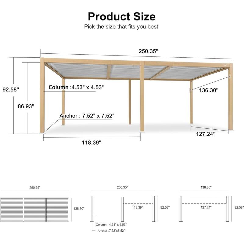 PURPLE LEAF Louvered Pergola Sun Shade Shelter with Adjustable Metal Roof for Patio Hardtop Pergola