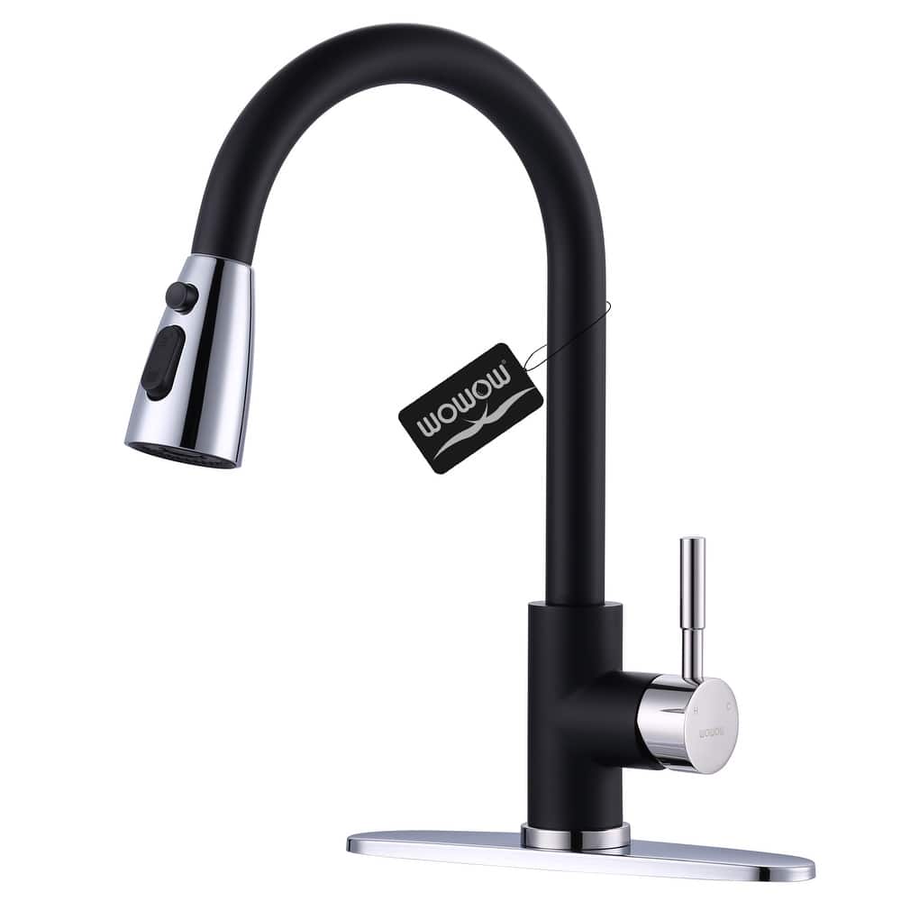 WOWOW 3-Function Pull down Sprayer Kitchen Faucet with Deckplate
