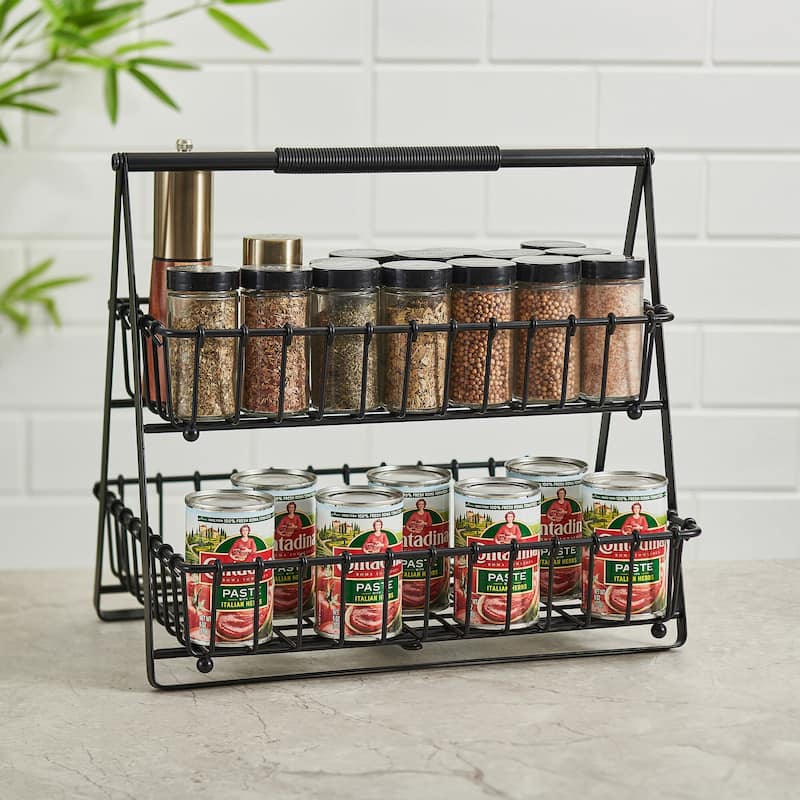 Gourmet Basics by Mikasa Flax 2-Tier Basket, Black/Wire