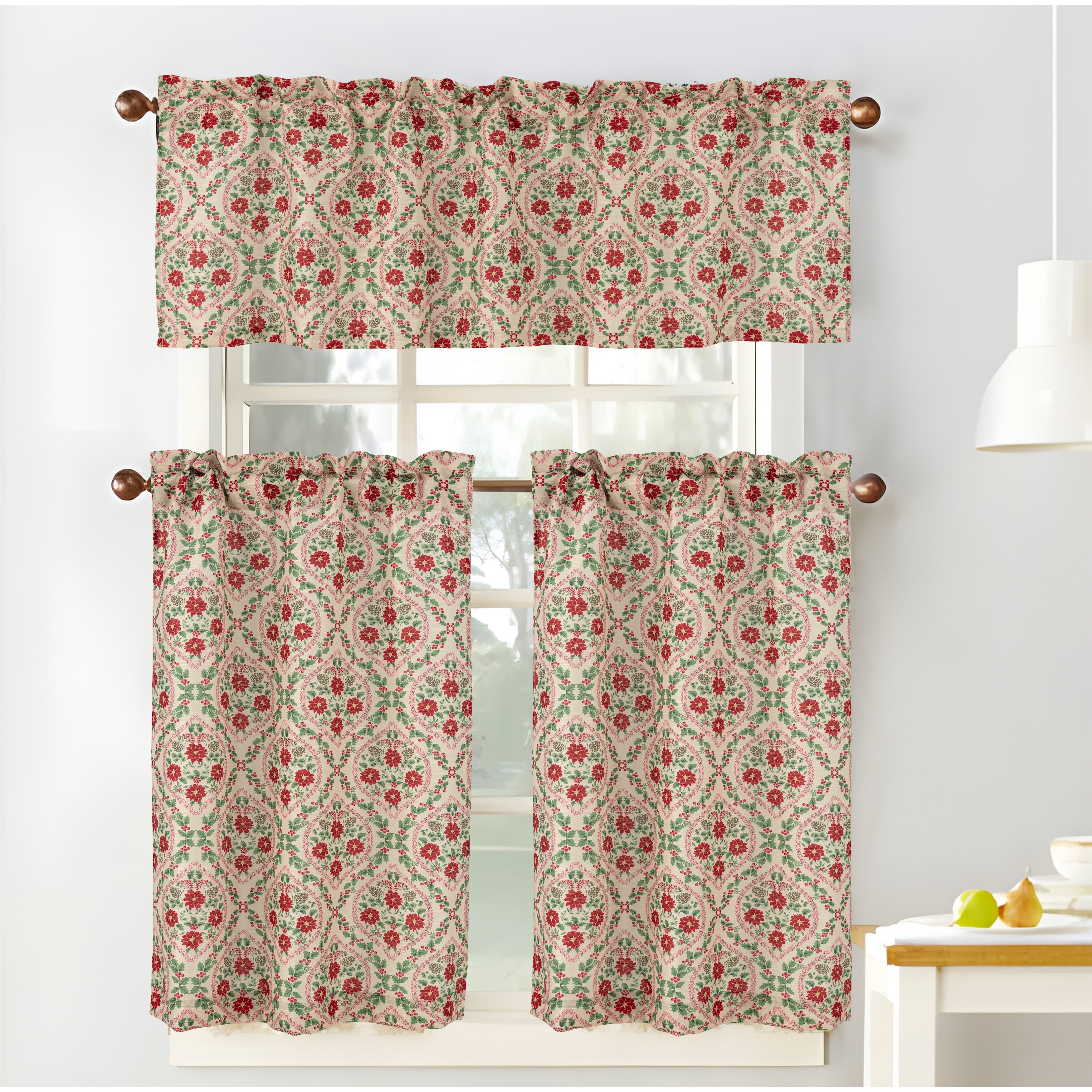 Ogee Christmas Holiday Kitchen Curtain Set - Beige