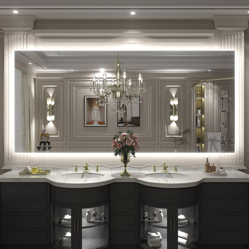 Frameless Anti-Fog 3 Colors Dimmable LED Backlit Wall Bathroom Vanity Mirror - 77" x 36"-Rectangular