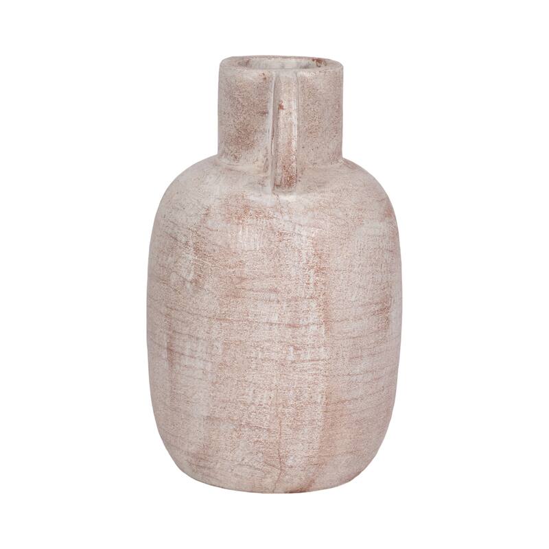 Ceramic Modern Vase with Sculptural Handle - Ivory, 15 in.