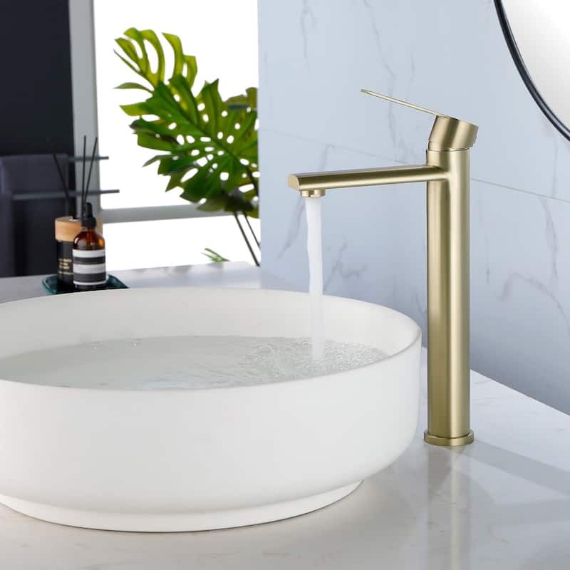 Single Handle Single Hole Bathroom Faucet - 6"12" - Gold