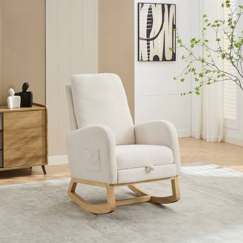 25.4"W Rocking Chair, High Back Glider Chair with Retractable Footrest, Side Pocket, Accent Armchair with Rubber Wood Legs