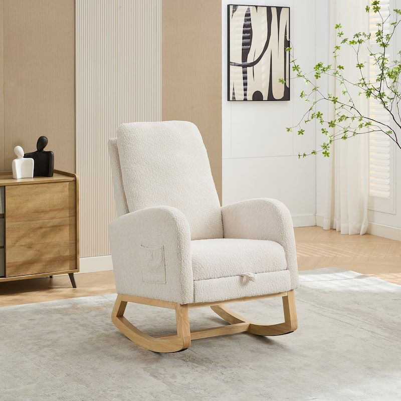 GDFStudio - Amelia Boucle Upholstered Rocking Chair with Retractable Footrest and Wingback Design - 25.4"W