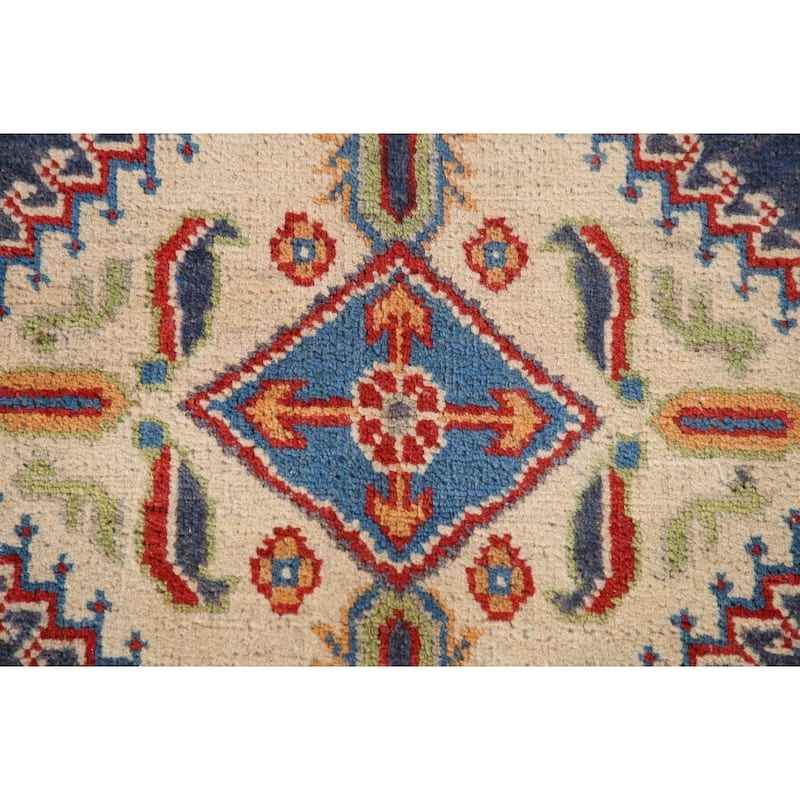 Navy Blue Kazak Area Rug Hand-Knotted Wool Carpet - 4'2" x 6'3"