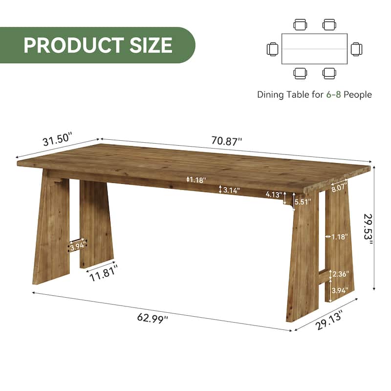 70.9" Solid Wood Kitchen Dining Table with Unique Base