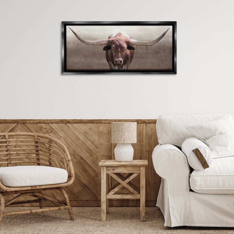 Stupell Rustic Western Longhorn Framed Floater Canvas Wall Art Design By Carol Robinson