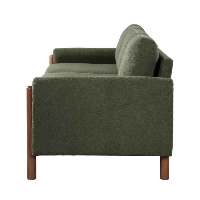 83.86" 3-Seater Sofa, Curved Armrest with Integrated Solid Wood Legs, Teddy Velvet Fabric, High Weight Capacity
