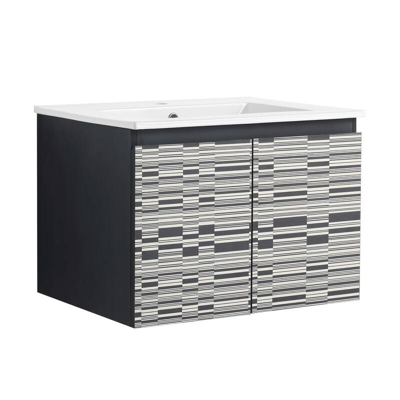 24" Floating Wall-Mounted Bathroom Vanity with Soft-Close Doors, Ceramic Sink, Eco-Friendly Plywood Base