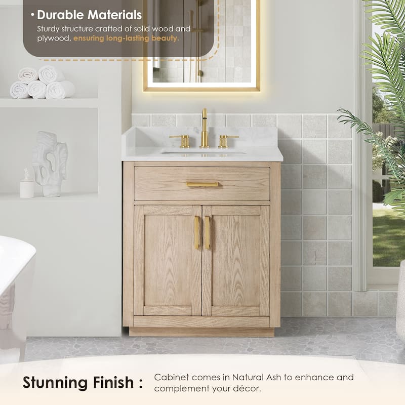 Altair Gavino Bath Vanity with Grain White Composite Stone Top, no Mirror