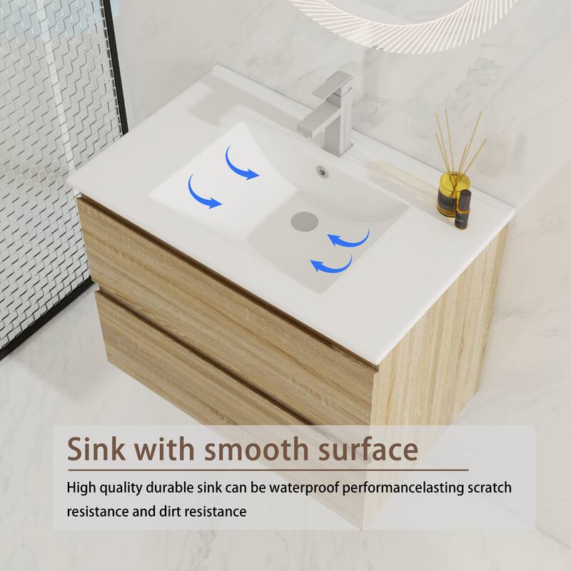 BNK 24"/30"/36'' Single Sink Bathroom Vanity with Two Soft Close Drawers