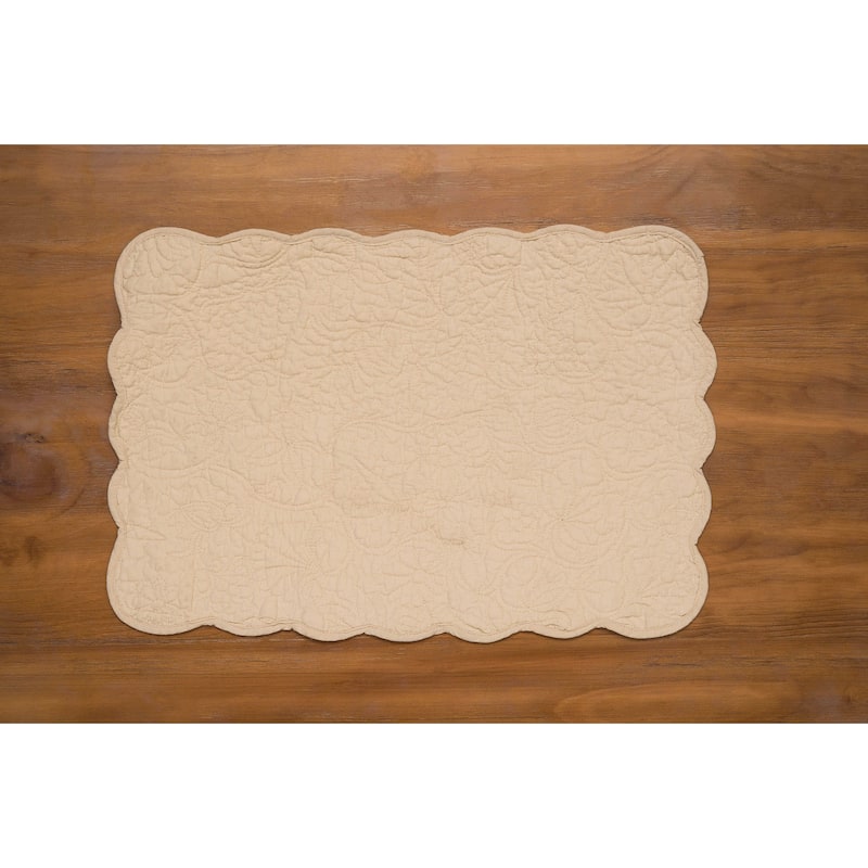 Christiana Khaki Reversible Machine Washable Scallop Quilt Placemats Set of 6 - Beige