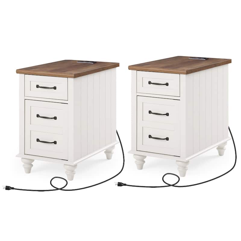 Nightstand End Table With Charging Station for Living Room Bedroom