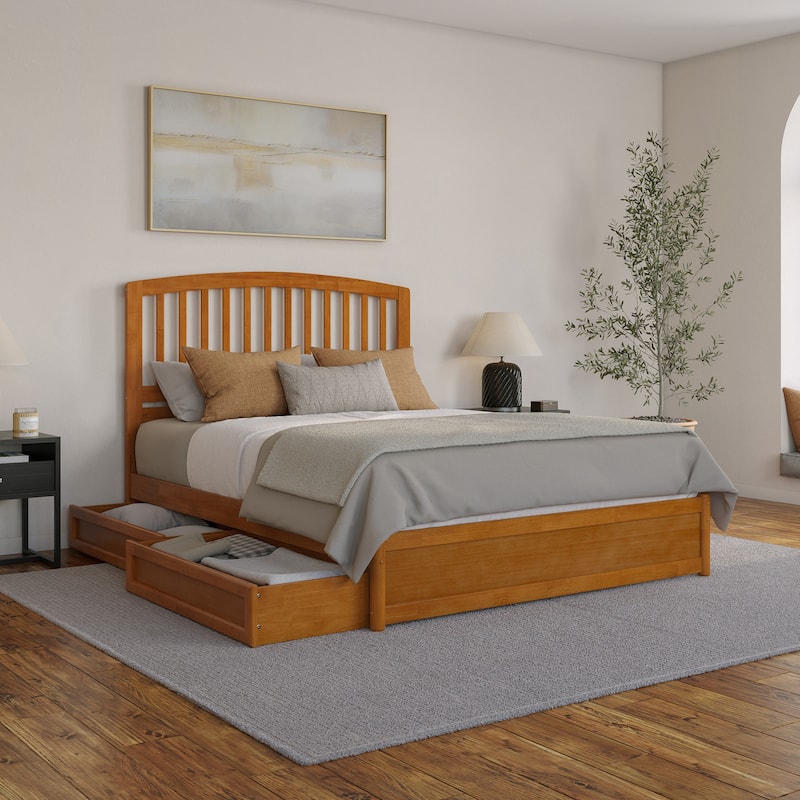 Lucia Platform Bed with Panel Footboard and Storage Drawers - Light Toffee - Queen