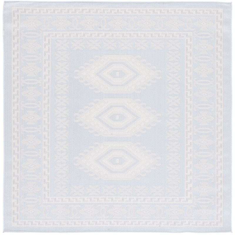Martha Stewart by SAFAVIEH Washable Finnbjorg Indoor/ Outdoor Waterproof Rug - 6'7" Square - Aqua/Blue Ivory