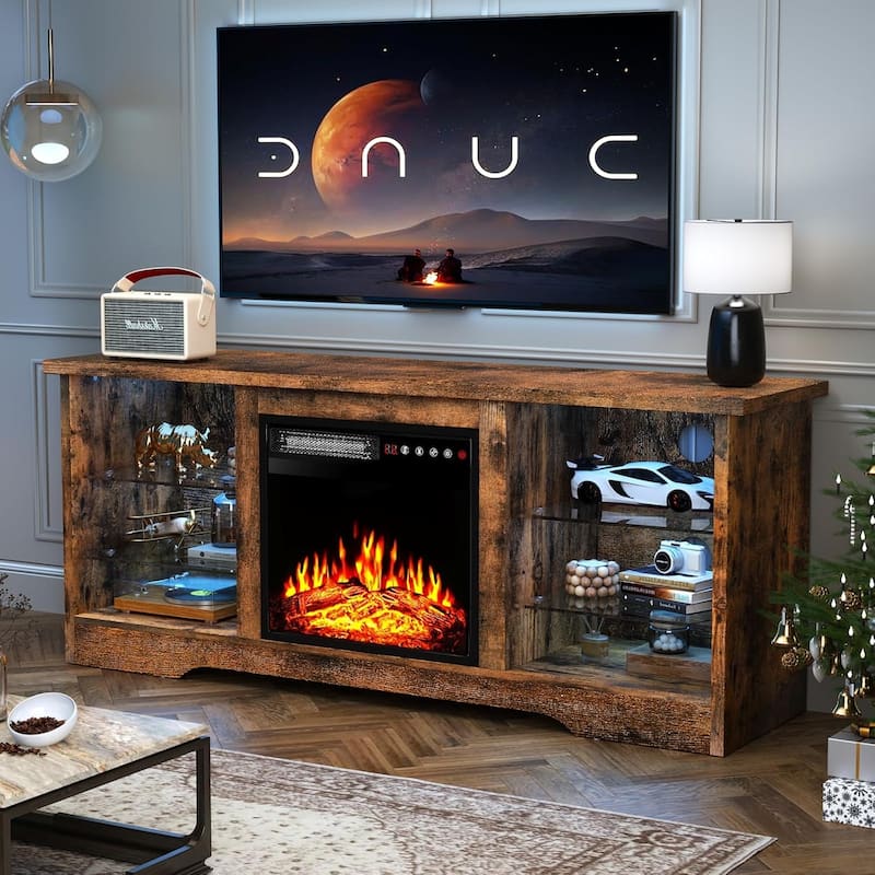 Bossin 58" Fireplace TV Stand with 18'' Electric Fireplace,Modern Entertainment Center for 65'' TVs,TV Cabinet
