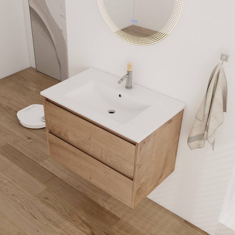 ARTCHIRLY 24/30 Inch Bathroom Vanity with Sink, Floating Bathroom Vanity with 2 Soft Close Drawers