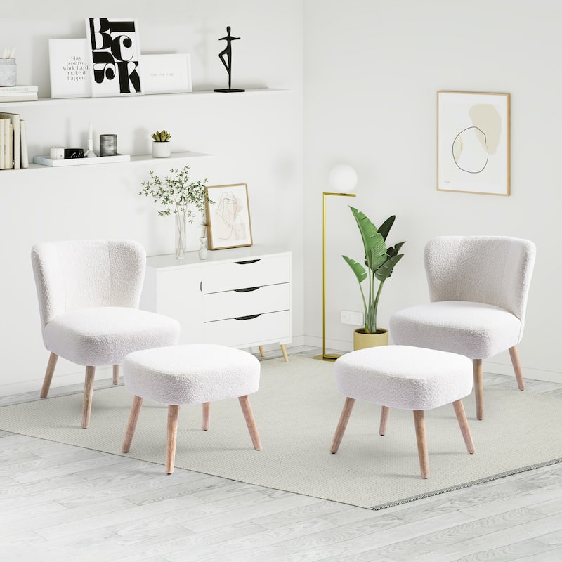 Boucle Polyester Upholstered Living Room Set - Stain Resistant (4-Piece Set)