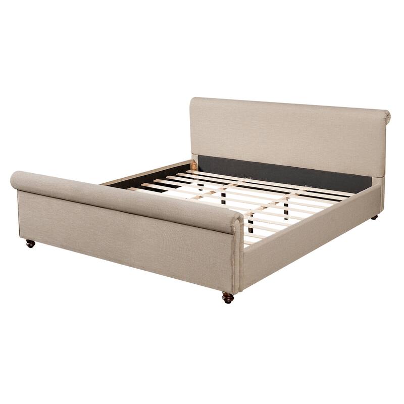 Christopher Knight Home - Modern Linen Upholstered Bed Frame with Solid Wood Legs and a Robust Headboard and Footboard