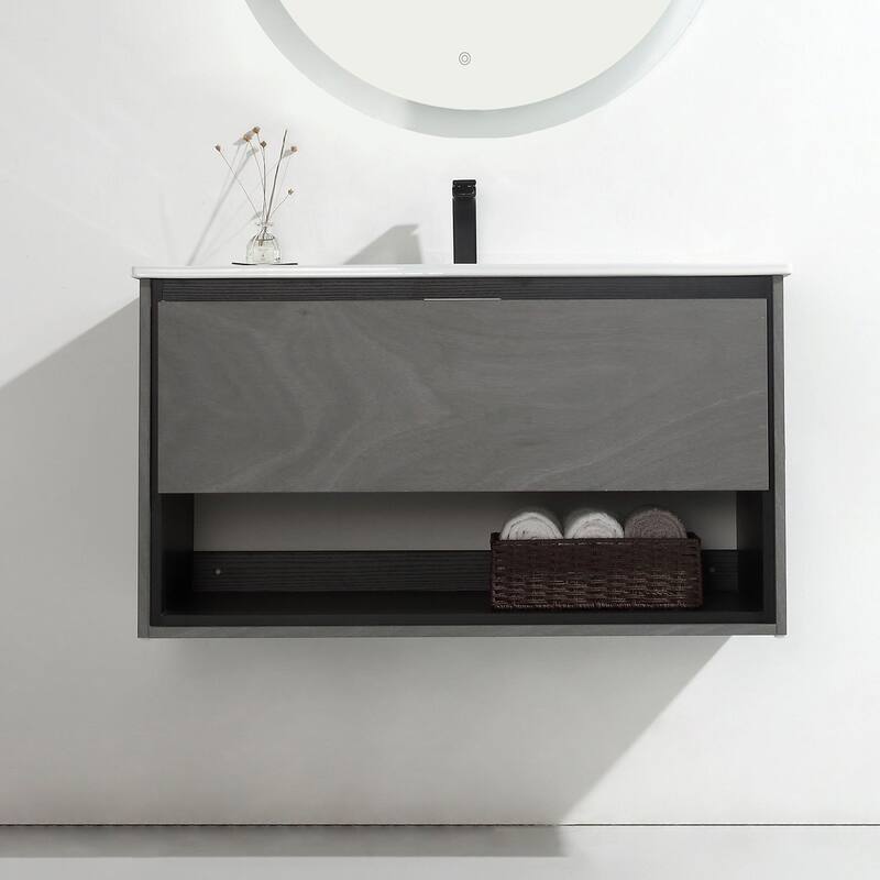 24"/30"/32"/36" Floating Bathroom Vanity Set with Ceramic Sink