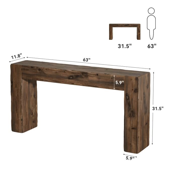 Solid Wood Console Table, 63-inch Farmhouse Entryway Table