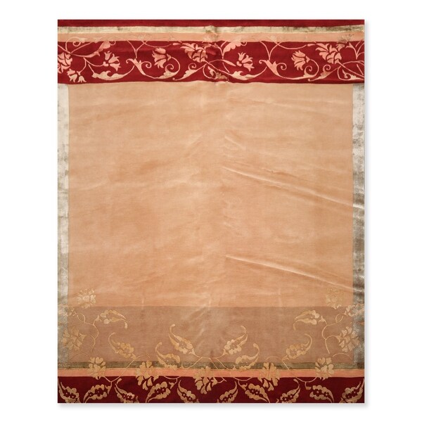 Hand Knotted Superfine Tan,Taupe Tibetan Oriental Area Rug Wool & Silk Transitional Oriental Area Rug (8x10) - 8' x 10'. Opens flyout.