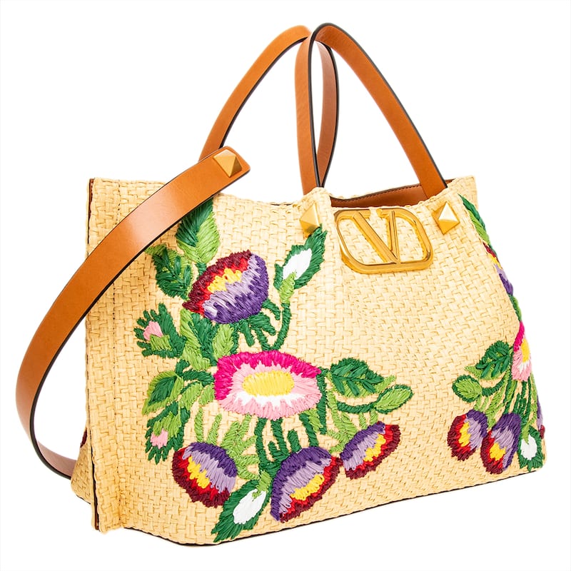 Valentino Floral Embroidered Vlogo Medium Tote